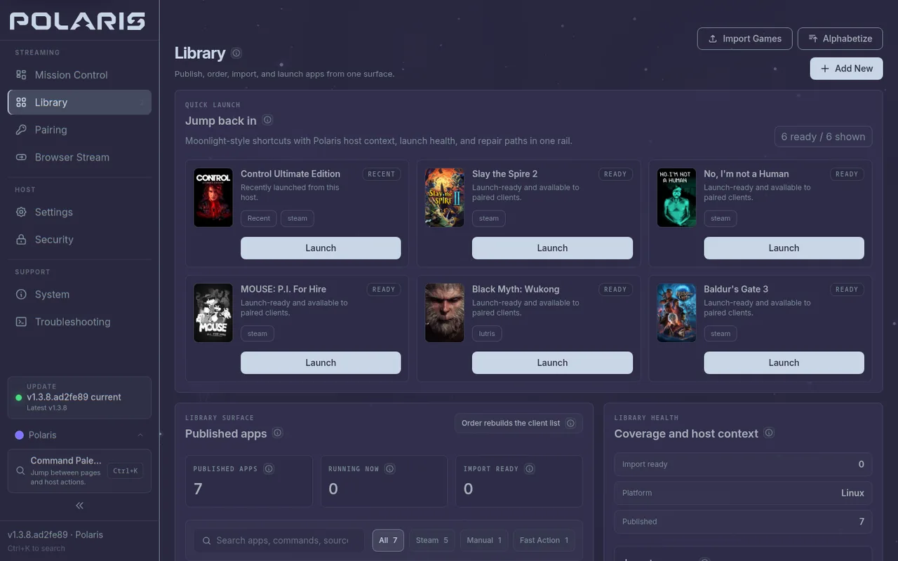 Polaris v1.3.8 Aurora Library with Control Ultimate Edition and other ready games